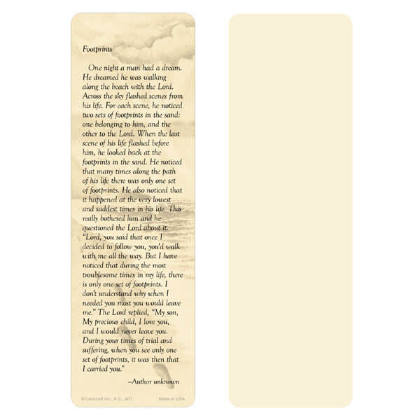 2-5/8" x 8" Ivory Footprints bookmark, Footprints verse