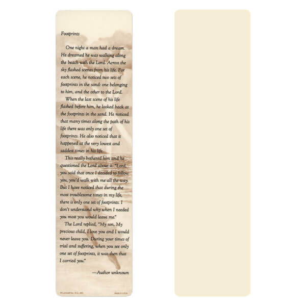 3" x 11" Ivory Footprints Large Bookmark, Footprints verse