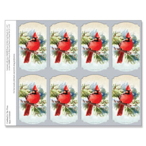 Cardinal In The Pines 8-up Prayer Cards, Gray border