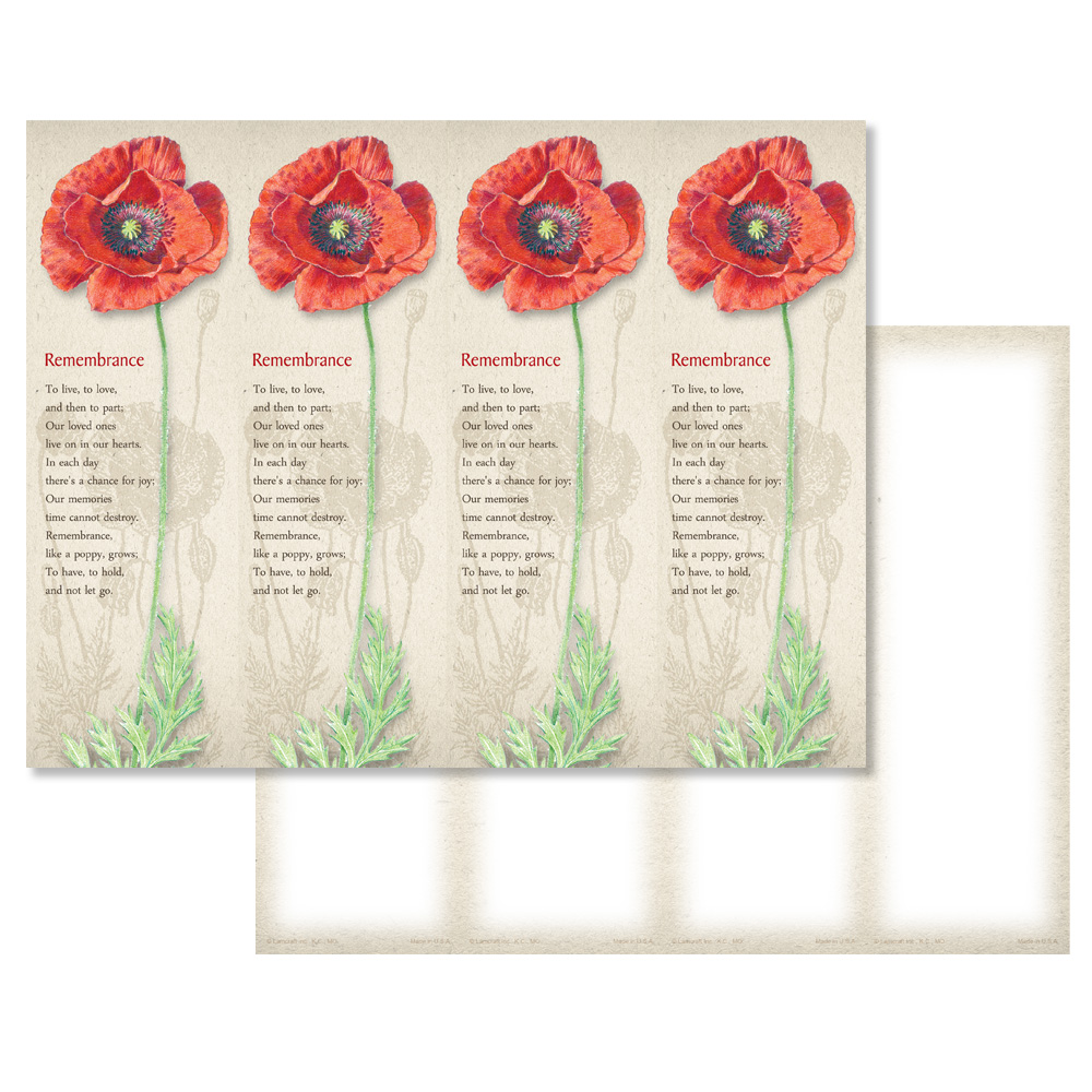 Red Poppy 4-up Micro-Perf Bookmark, Remembrance