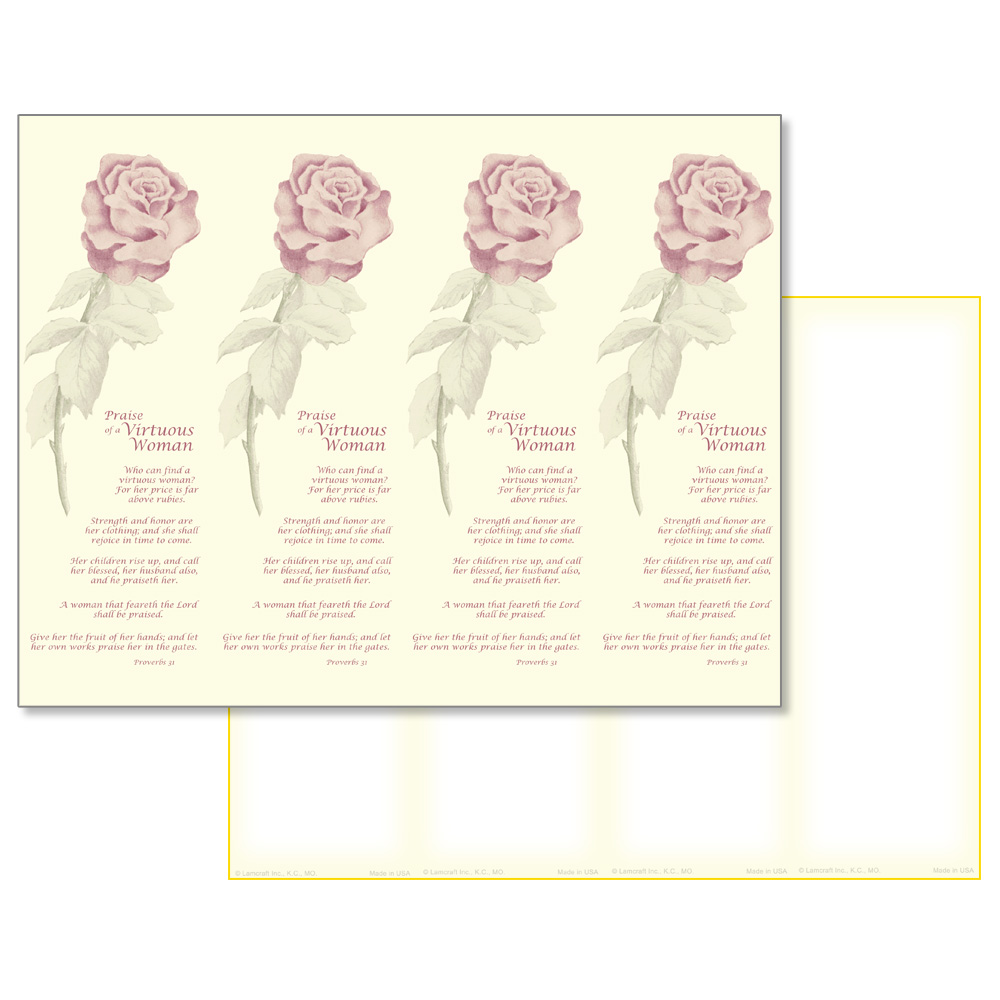 Single Rose 4-up Micro-Perf Bookmarks, Virtuous Woman