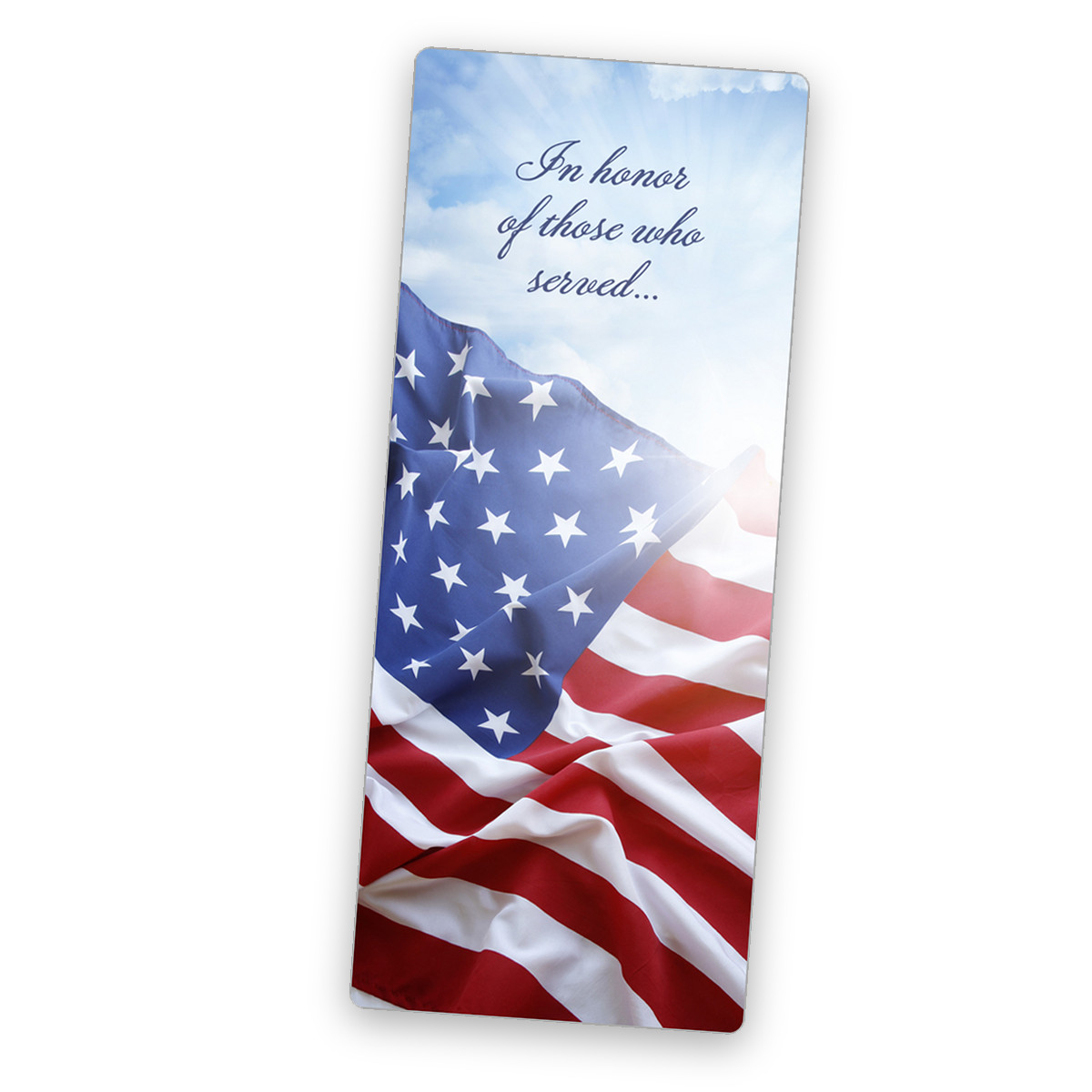 A laminated Premium Memorial Card bookmark, U.S. Flag design